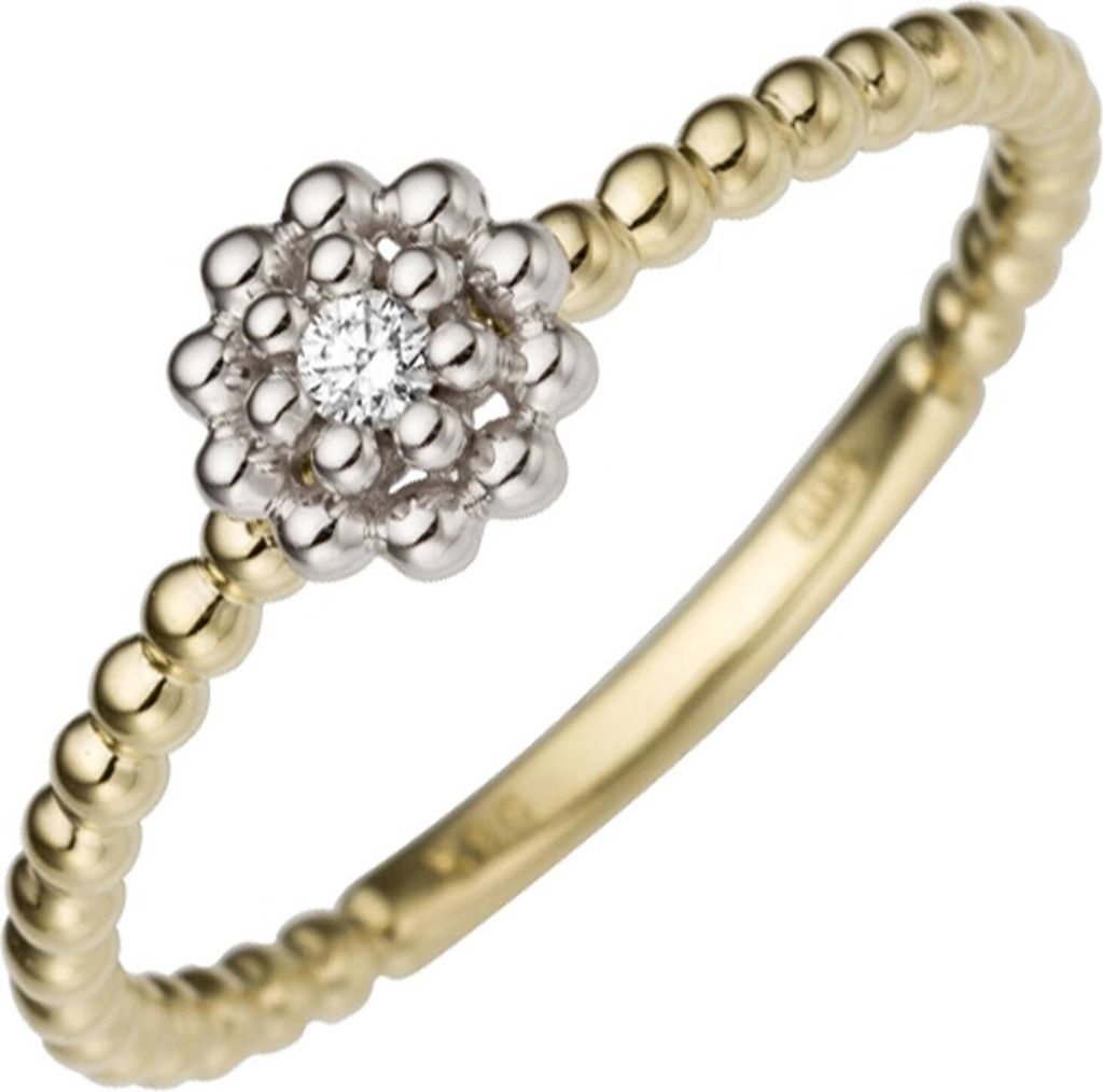 Gr. 58 Damen Ring Blume 585 Gold Gelbgold Weißgold bicolor Produktbild 