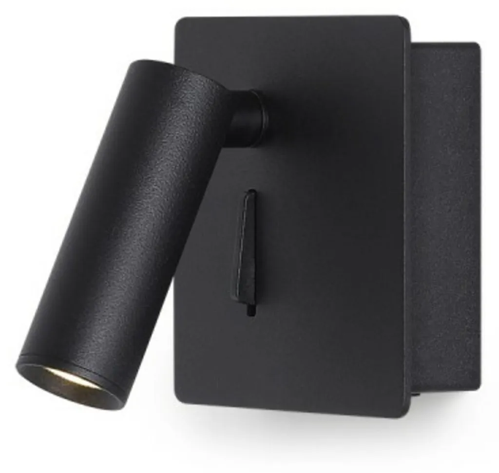 Liseuse murale LED noir mat MIG 3W 3000K pour une chambre élégante