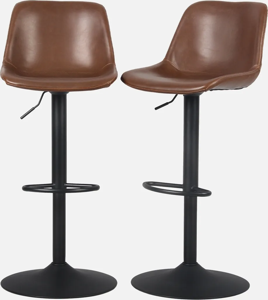 Set di 2 sgabelli da bar in Pelle finta regolabili, Marrone