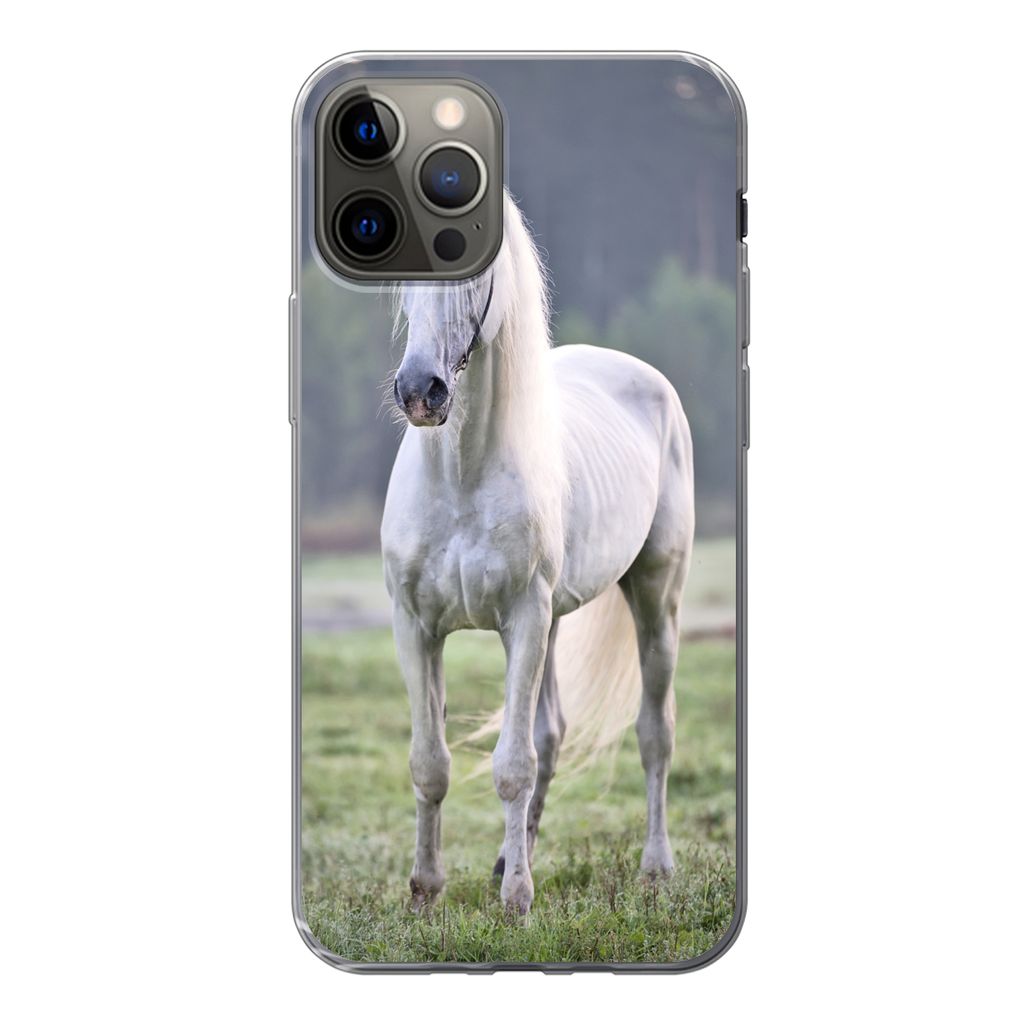 MuchoWow Handyhülle Schutzhülle Hülle für iPhone 13 Pro Pferd - Licht - Morgen Silikon Softcase Handy Hülle - Handy-Tasche