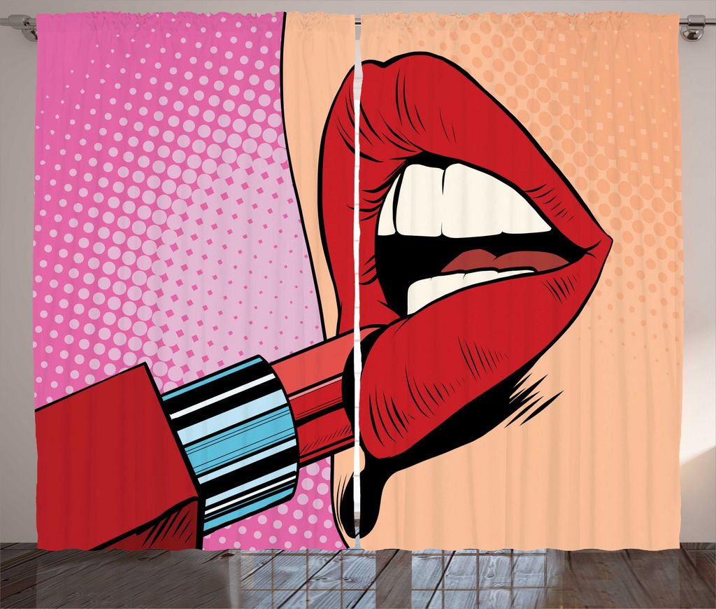 ABAKUHAUS Pop Art Rustikaler Gardine, Halftone Comic Pop Art Girl, Schlafzimmer Kräuselband Vorhang mit Schlaufen und Haken, 280 x 245 cm, Mehrfarbig