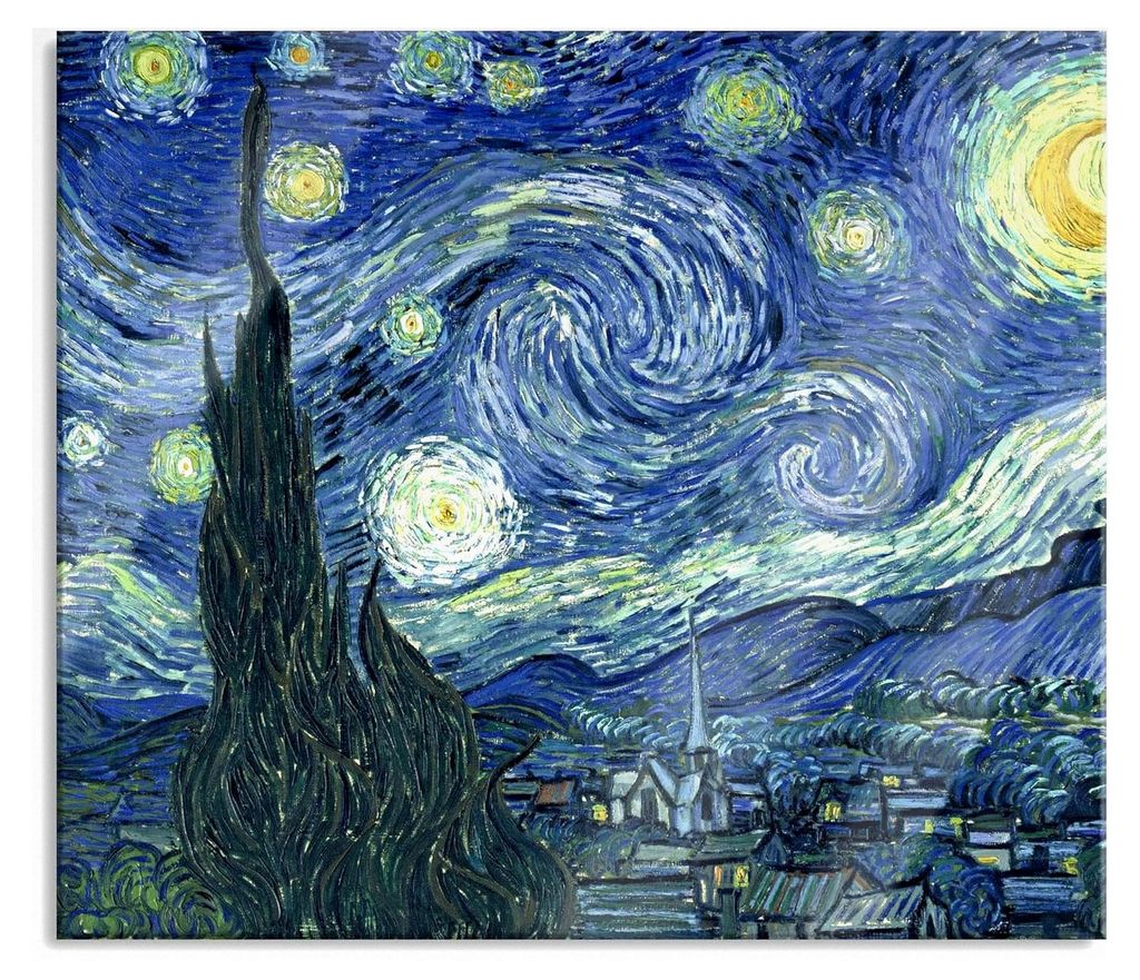 Vincent Van Gogh - Die Sternennacht Herdabdeckplatte & Spritzschutz aus Echtglas | Für Herd-Kochfelder | 60x52 cm