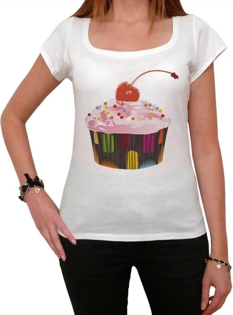 Damen Grafik T-Shirt Cupcake-Kirschbomben-Perlen – Cupcake Cherry Bomb Pearls – Öko-Verantwortlich Vintage Jahrgang Kurzarm Lustige Druck Gebu...