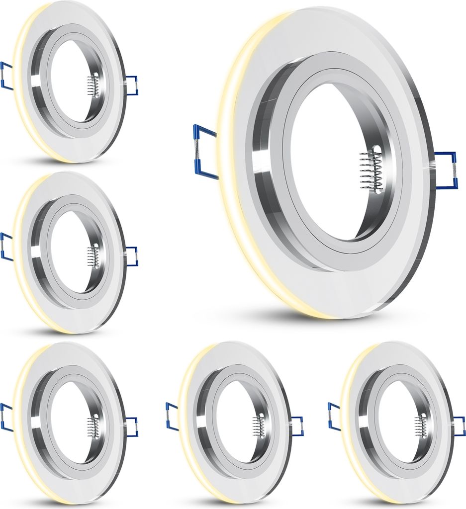 SSC-LUXon YAPU 6er Pack Glas Einbaustrahler mit LED Ring in rund silber spiegelnd - Einbauleuchte für GU10 / Module inkl. Fassung
