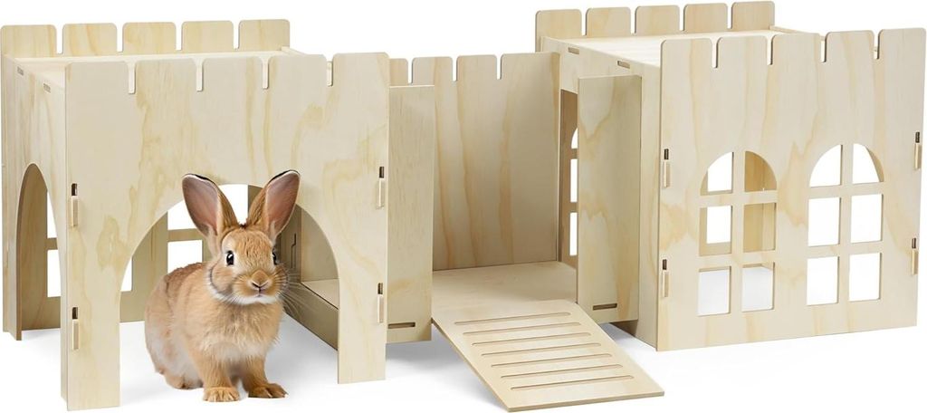 Holzkasten Spiel- und Schlafhaus für Kaninchen - Innen und Außen - 114 x 40 x 38,5 cm - Groß - Dicke MDF-Platte