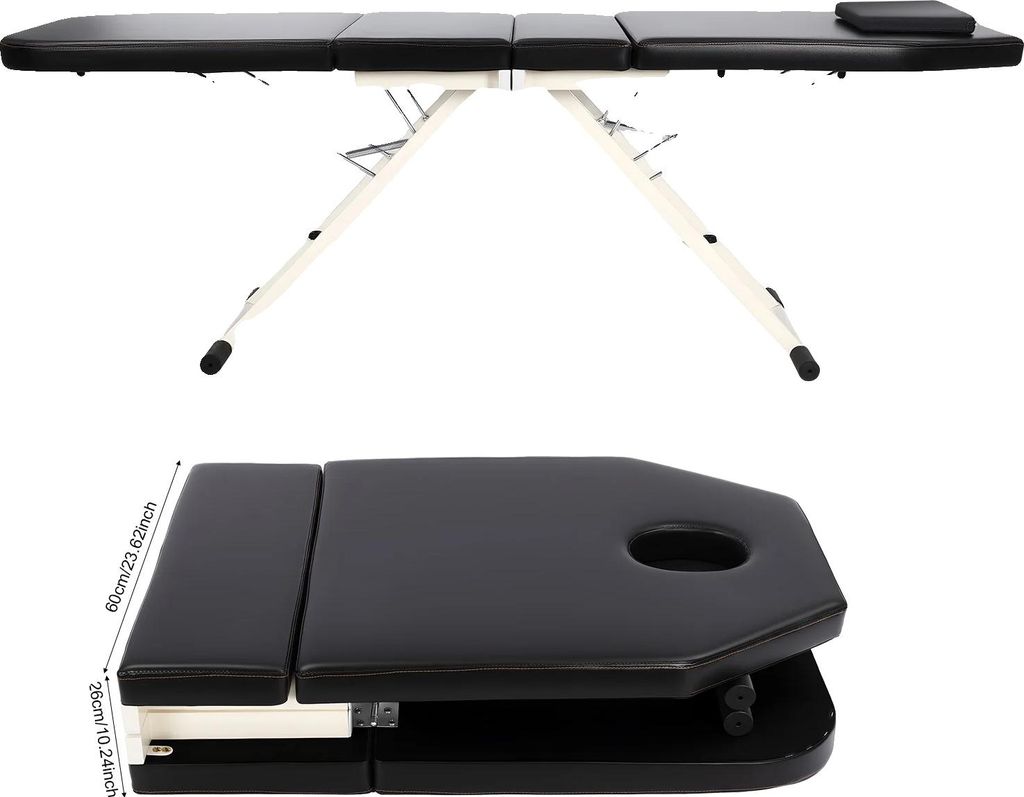 Massagetisch, verstellbare Rückenlehne, klappbares Design, schwarz