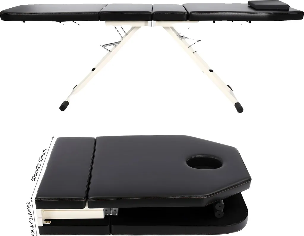 Table de massage noire ultra-résistante avec structure pliable renforcée