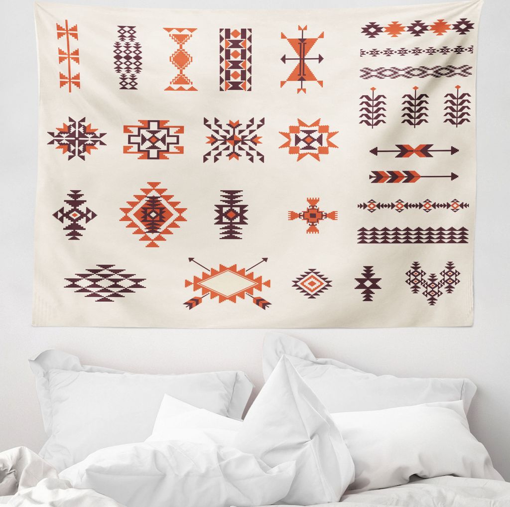 ABAKUHAUS Einheimische Wandteppich, Aztec Muster aus Weiches Mikrofaser Stoff Waschbar ohne Verblassen Digitaldruck, 150 x 110 cm, Orange und Brown