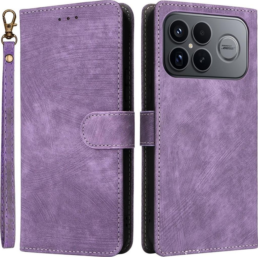 Hülle für Xiaomi Poco F8 Ultra - Phonesta Vintage Skin Book Wallet Klapphülle mit abnehmbarer Kordel - Lila