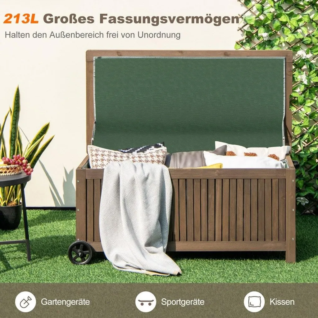 Coffre de Jardin Bois 213 L : Fini les Coussins Mouillés grâce au PE