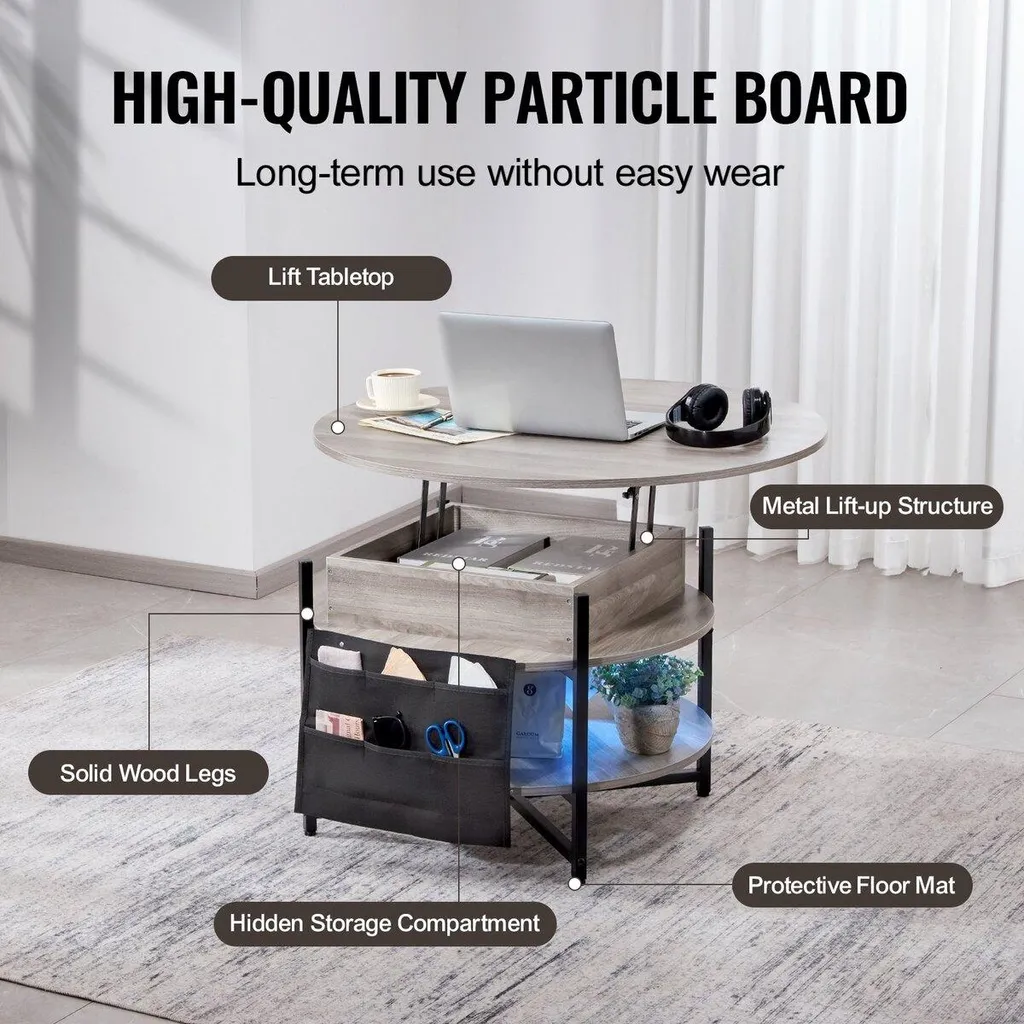 Table Basse Relevable Ronde Blanche 90cm - Plateau Relevable Design - 5