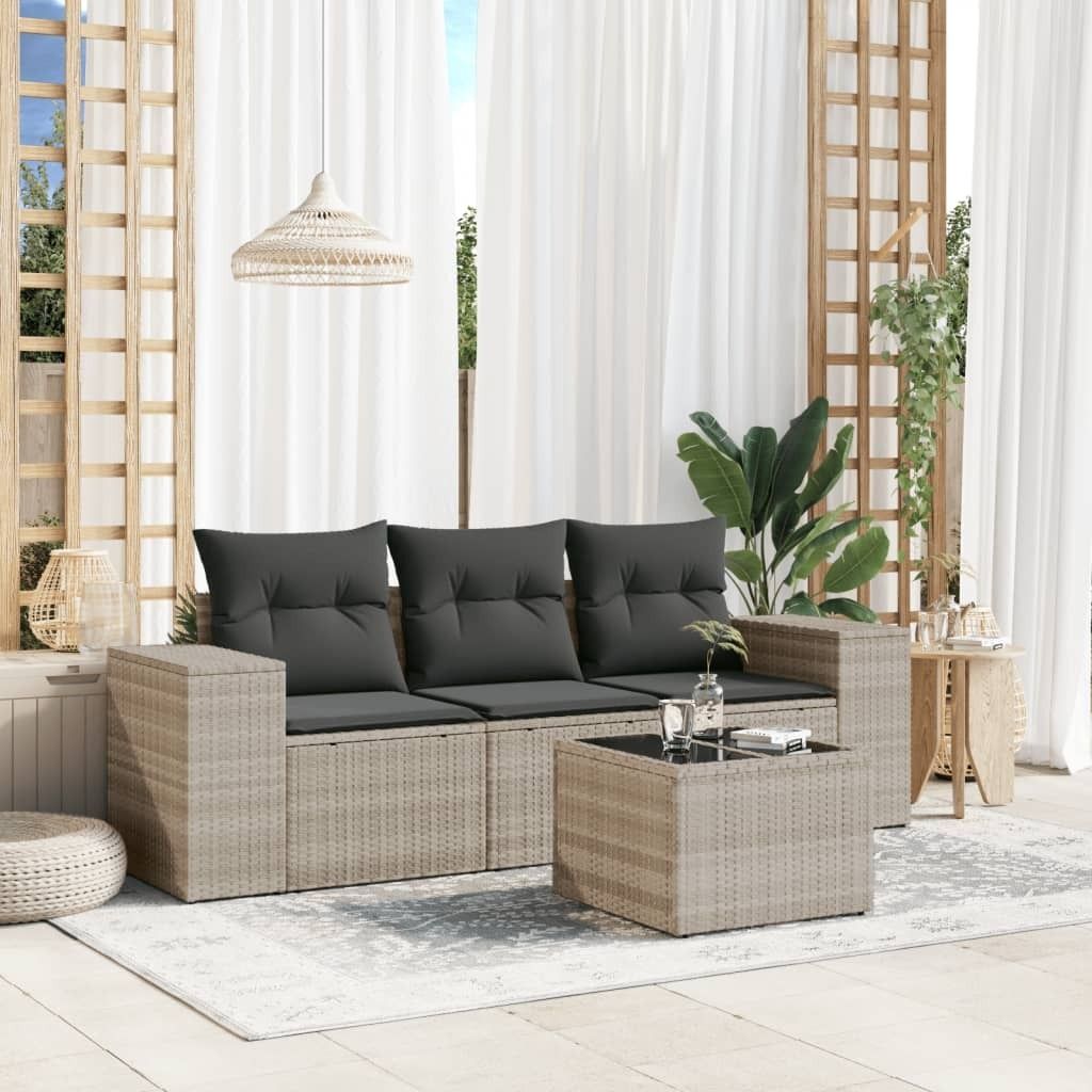 Maison Exclusive - 4-tlg. Garten-Sofagarnitur mit Kissen Hellgrau Poly Rattan