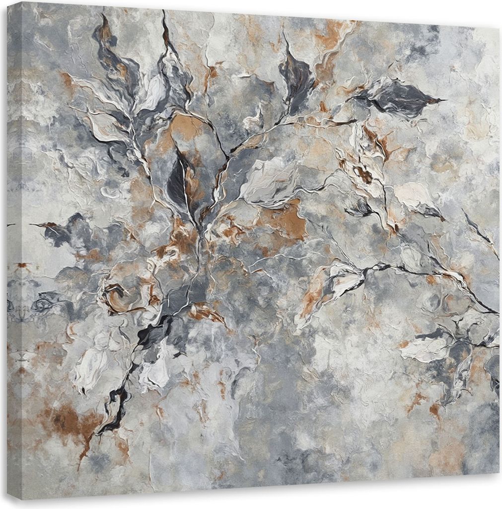 Leinwandbild Botanisch Abstrakt Grau Gold 60x60 Feeby Silber bild für die wand bereit zum aufhängen