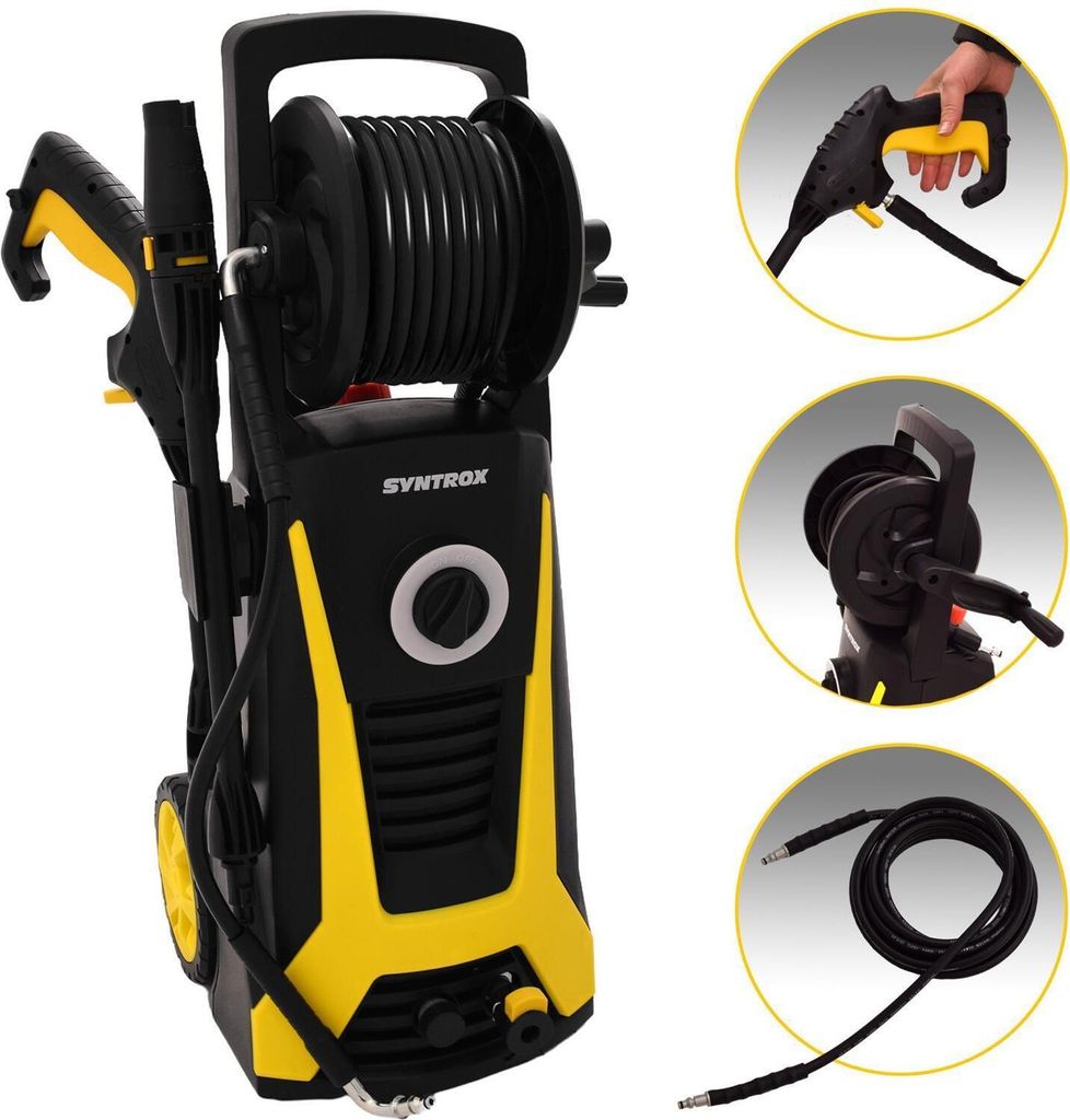 Syntrox Energy Hochdruckreiniger Gomeisa mit Schlauchtrommel – 2500W, 165 bar, Anti-Drill-System, vielseitig & mobil