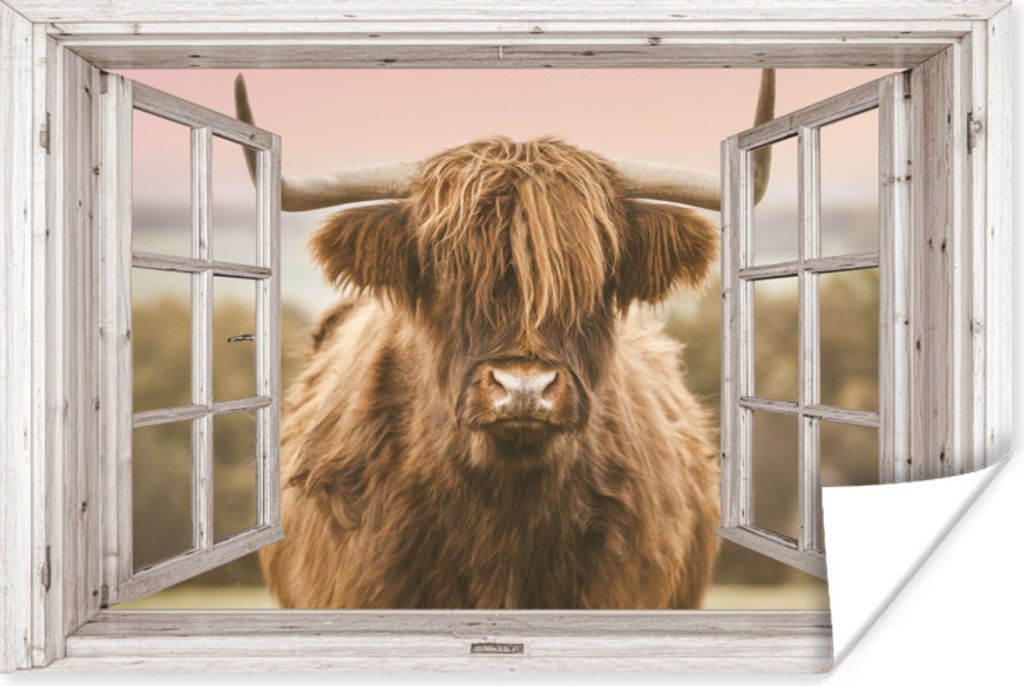 MuchoWow Poster Schottischer Highlander - Ansicht - Pastell 120x80 cm - Bilder