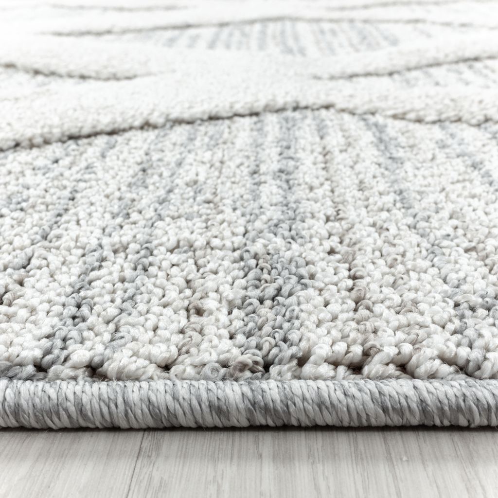 Villa Möbel Pisaro Wohnzimmer-Teppich, Hochflor-Teppich, Grau, Boho-Design, Farbe:Grau, Grösse:120 cm Rund