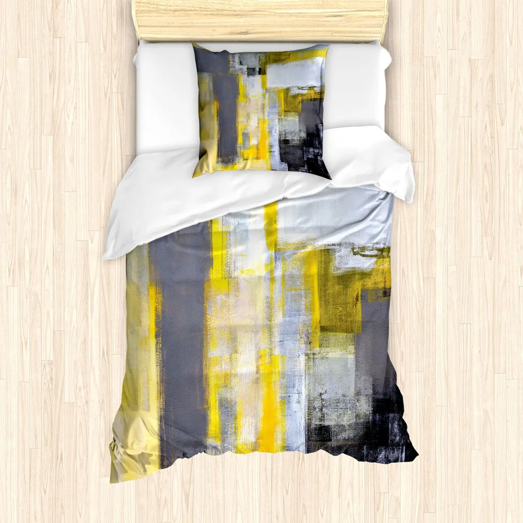 Copripiumino Artistico ABAKUHAUS 135x200 Pennellate Grigio Giallo