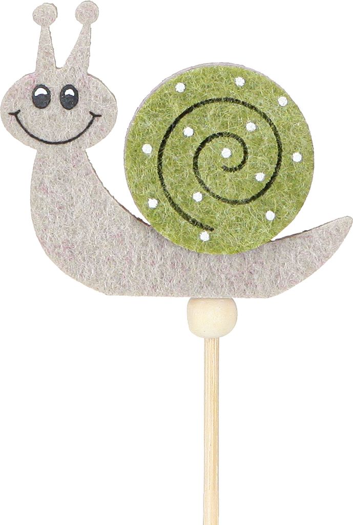 Blumenstecker Schnecke aus Holz Filz Grün 6,5cm 12 St Deko, PK12 Stück