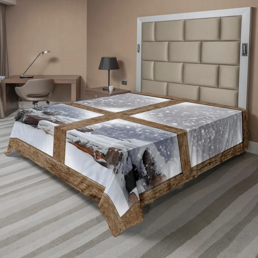 Drap de lit plat ABAKUHAUS motif rustique enneigé 260 x 228 cm blanc kaki
