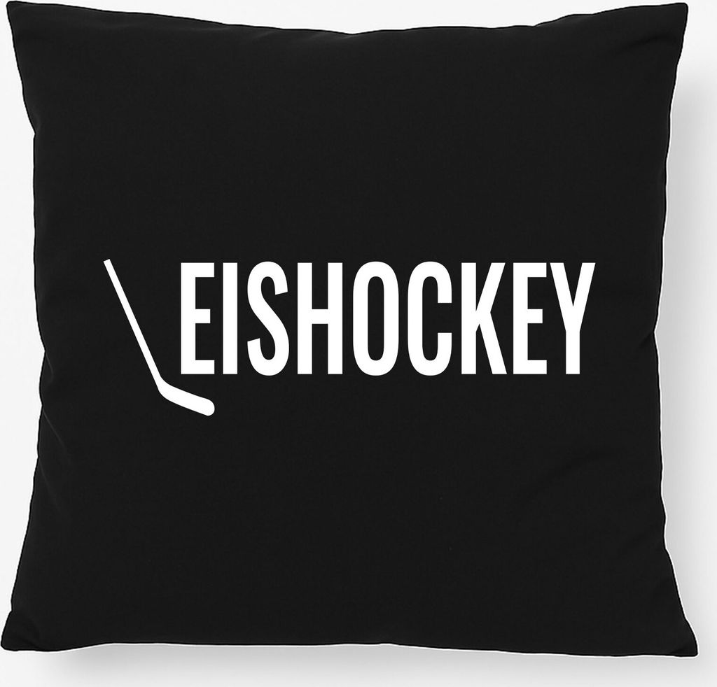 Huuraa Kissen Eishockey Hockey 40x40cm mit Füllung Black Baumwolle Dekokissen Geschenkidee