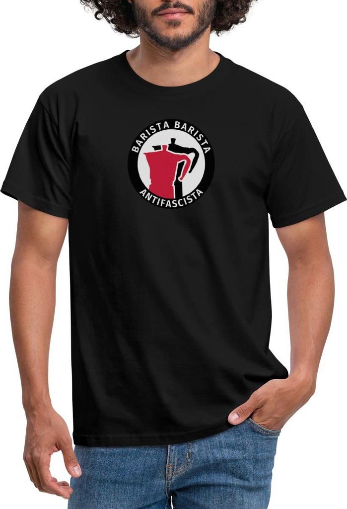 Spreadshirt Barista Barista Antifascista Männer T-Shirt, XL, Schwarz