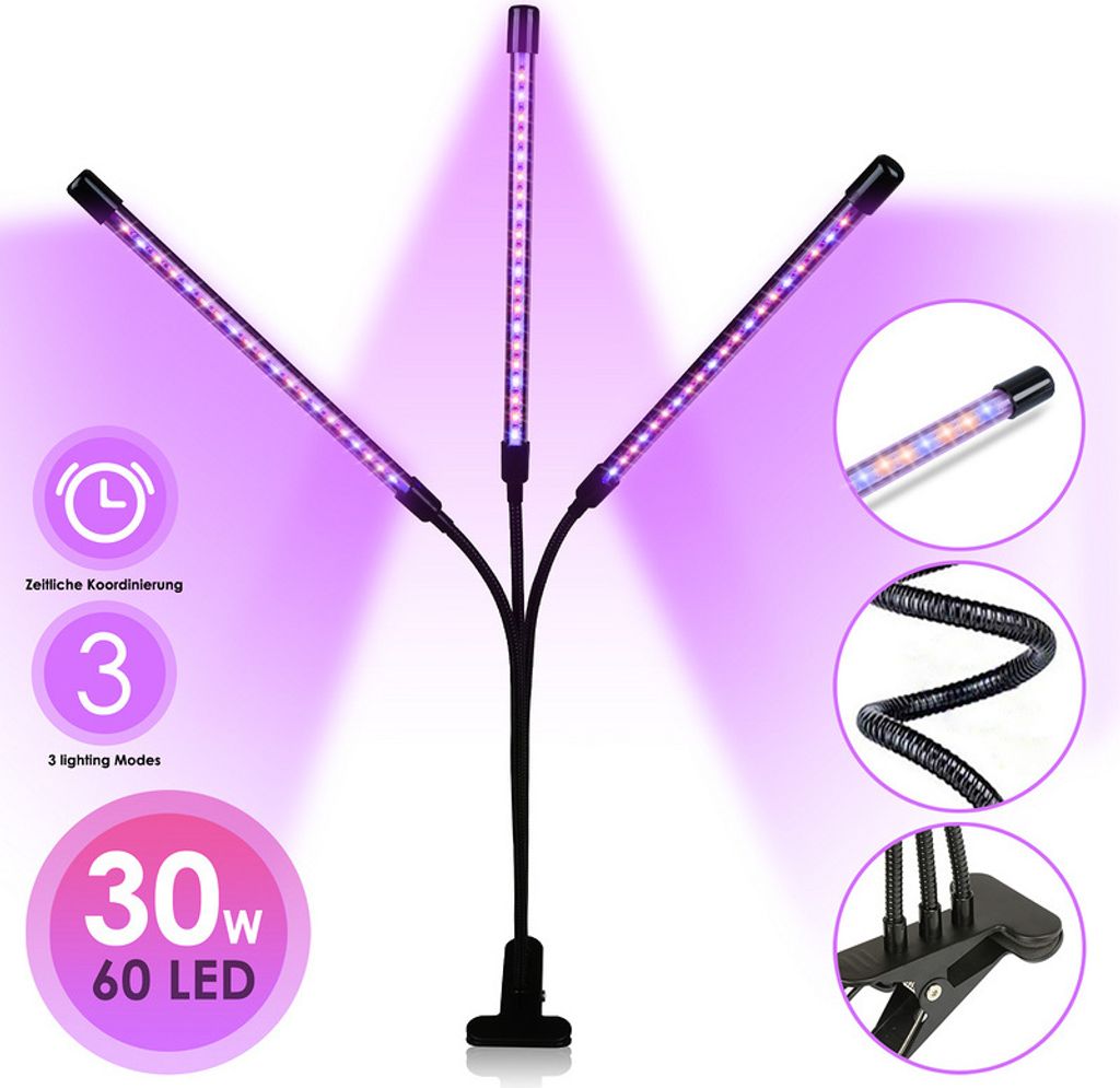 Clanmacy 30W LED Pflanzenlampe Vollspektrum Dimmbar Grow Lampe Pflanzenlicht Zimmerpflanzen Wachstumslampe