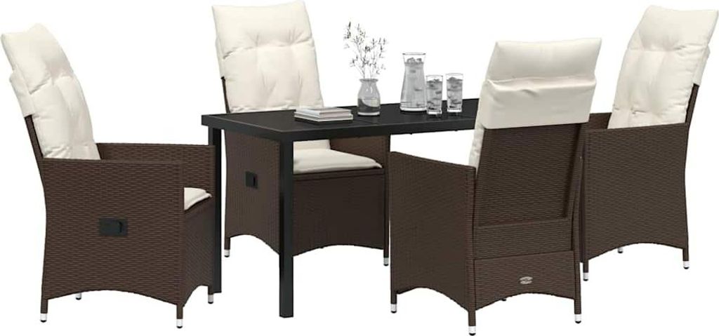 vidaXL Garten Essgruppe mit Kissen 5 pcs Braun Poly-Rattan