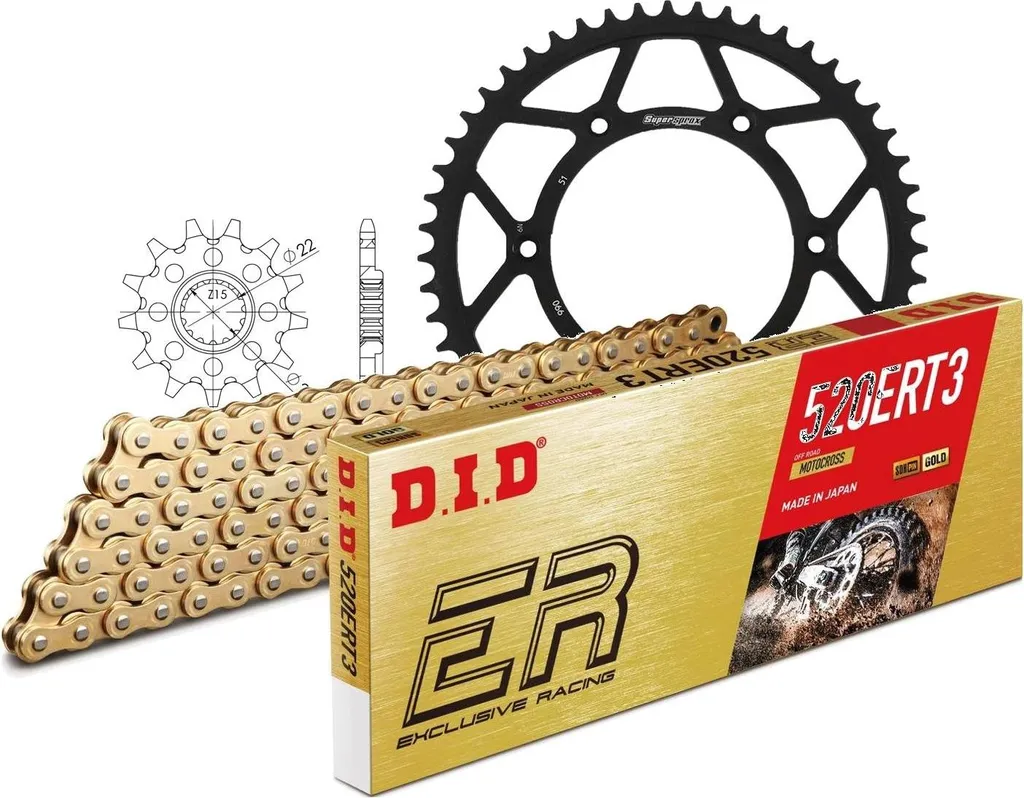 Kit chaîne D.I.D 520ERT2 spécial compétition pour Husqvarna FC 250 et 350