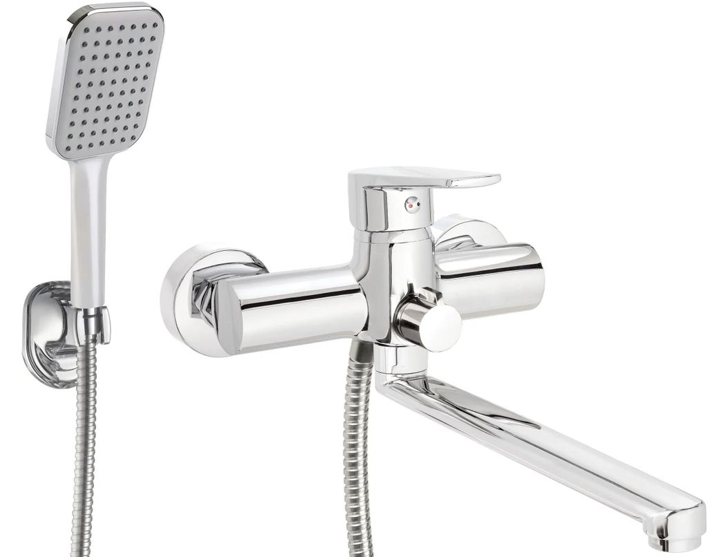 Wasbak-badcombinatie, wandmodel, met doucheset - chroom Productafbeelding 