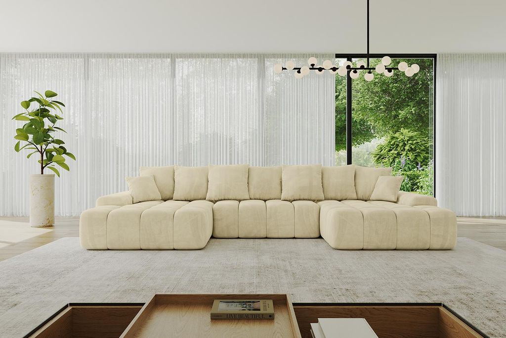 ALTDECOR Ecksofa mit Schlaffunktion und Bettkasten ENSI-U - 353x164x69 cm Beige - Corner Sofa Eckcouch Couch U-Form universal, links/rechts angeord...