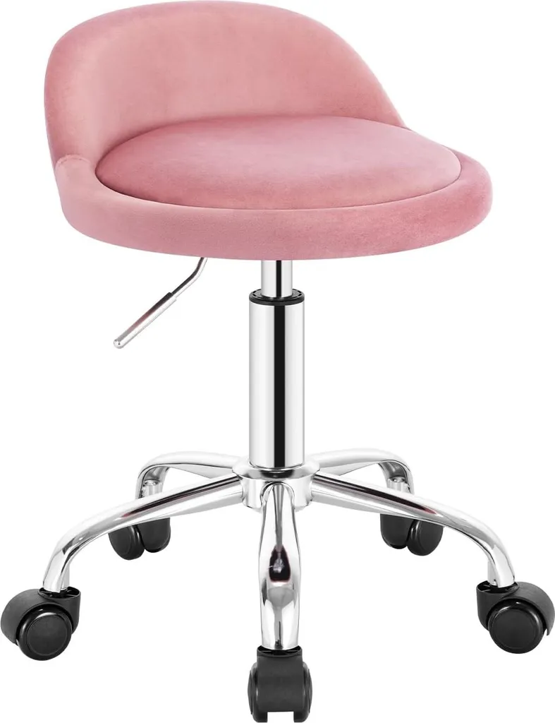 Rootz Tabouret de Bureau en Velours Réglable - Siège Roulant 53-65,5 cm