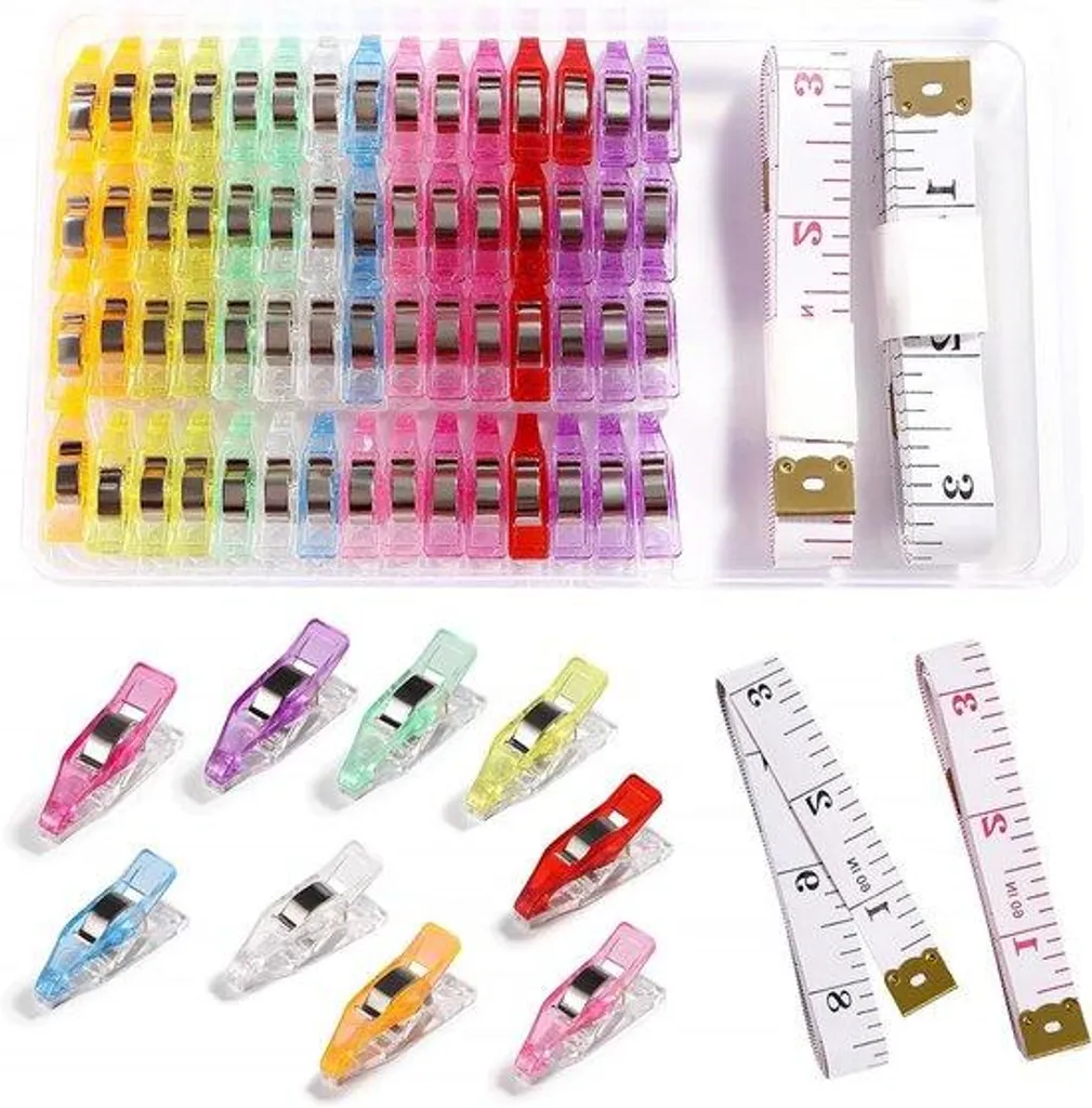 Lot de 60 Clips de Couture Multicolores et 2 Rubans à Mesurer Souples 1,5m