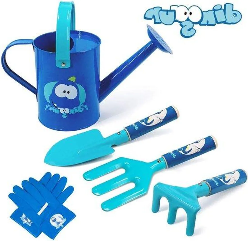 Kit jardin bleu 5 outils enfant avec gants renforcés et petit arrosoir