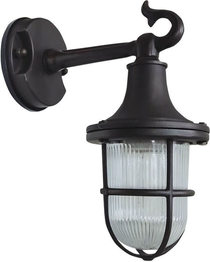 Außenwandleuchte Messing massiv Glas E27 IP64 25 cm hoch Schwarz Antik Maritim Wandleuchte außen