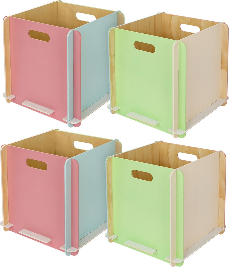 HMF Aufbewahrungsbox aus Holz, Regalbox passend für Kallax, 4er Set, 32x32x32 cm, Mehrfarbig