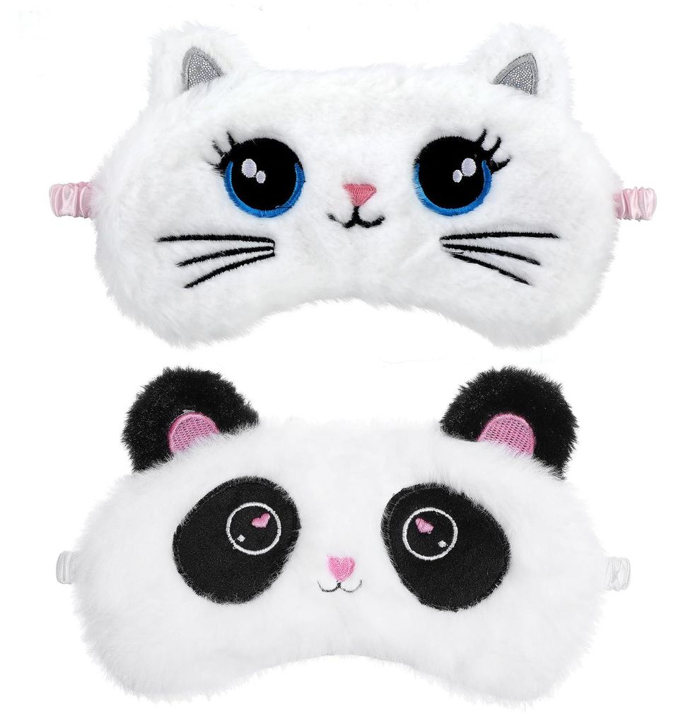 Set mit 2 kuscheligen Schlafmasken für Kinder, farbenfrohe, weiche Schlafmasken, niedliche Tiermasken, Satin-Augenmasken für Frauen und Kinder, i...