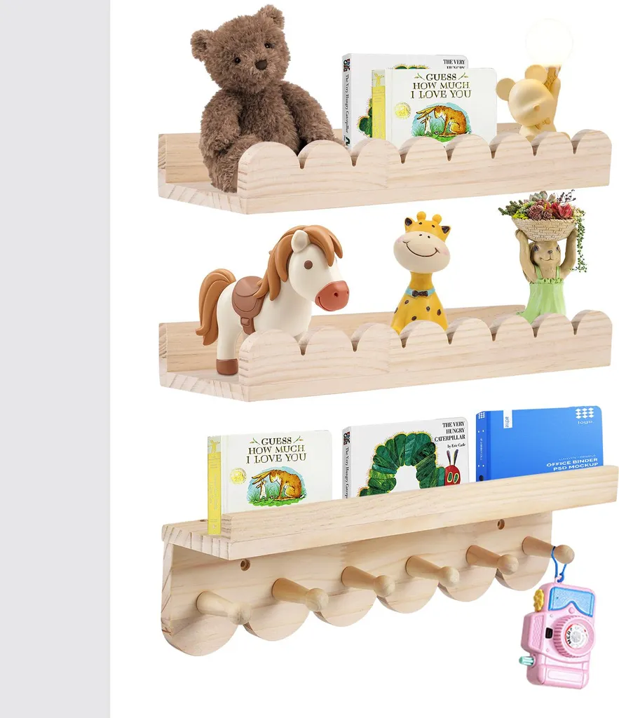 Bibliothèque murale enfant lot de 3 étagères en bois 40cm pour chambre