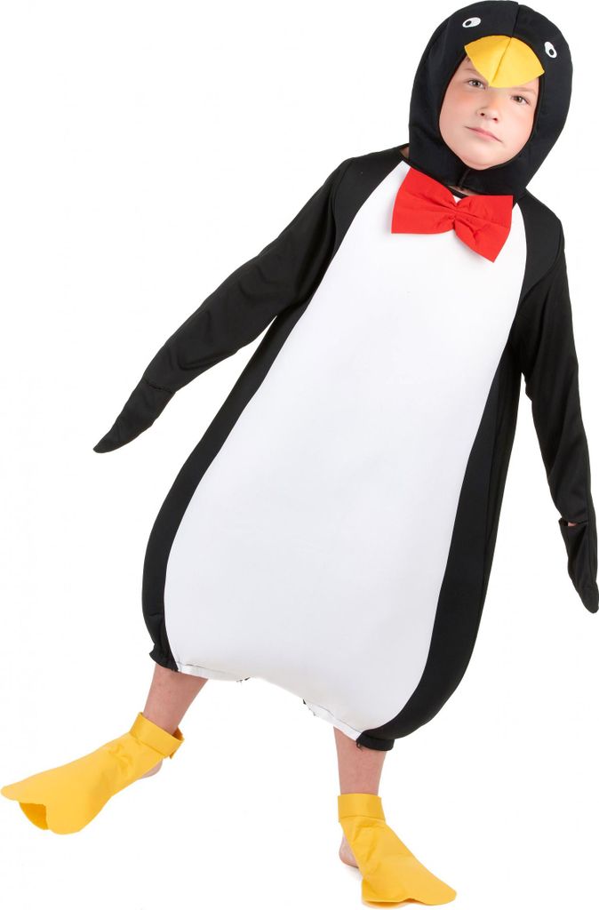 A child wearing a penguin costume.