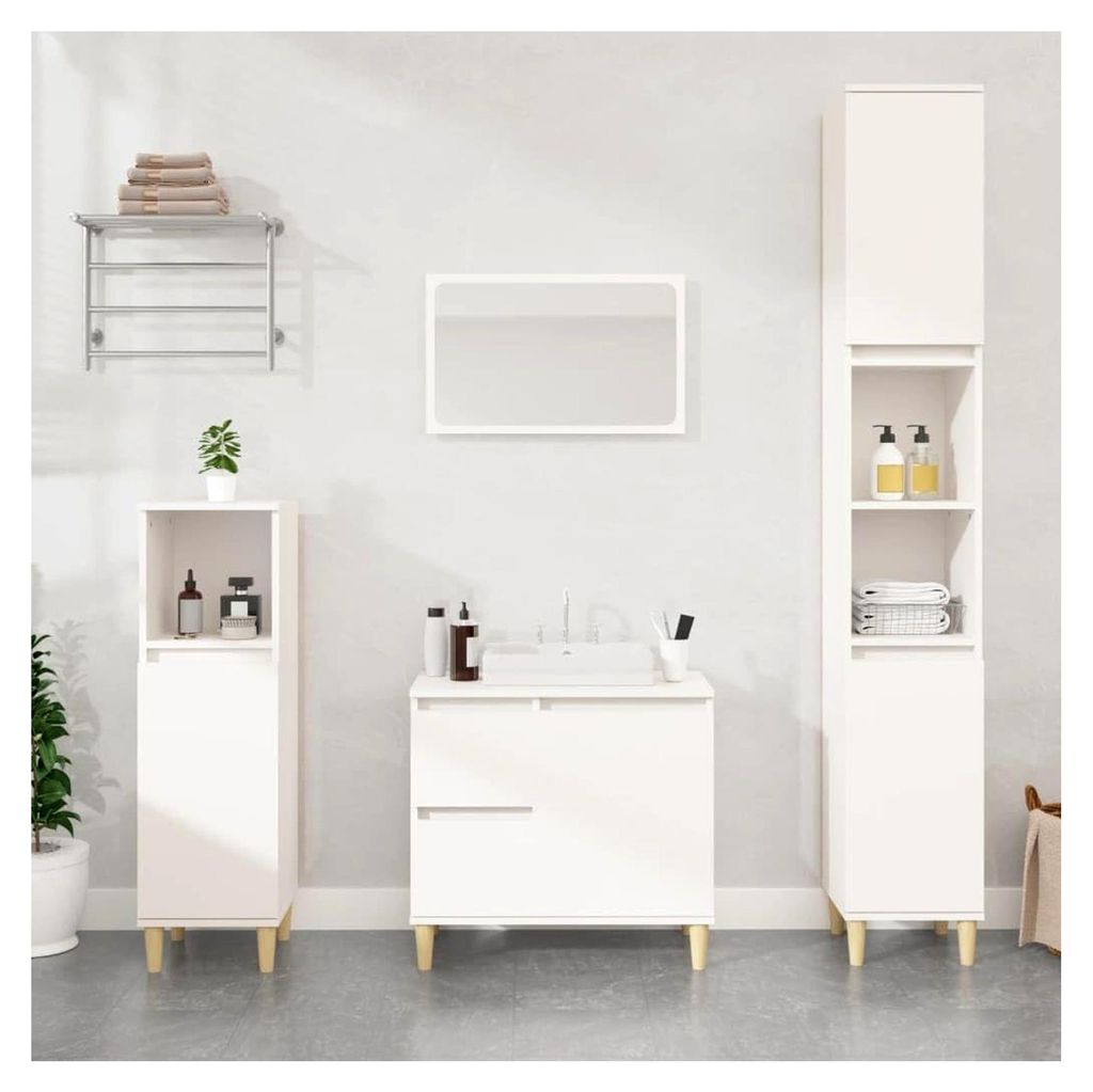 Badschrank für das Badezimmer mit viel Stauraum, Waschbeckenunterschrank in Weiß aus Holzwerkstoff