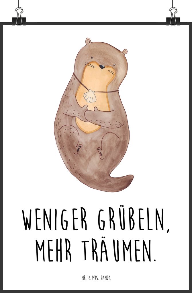 Mr. & Mrs. Panda Bild Otter Muschel DIN A1 - Weiß - Geschenk, Träumen, Deko, Kunstdruck, Plakat, Wandbild, wanddeko, Positiv, Optimistisch, Motiv...