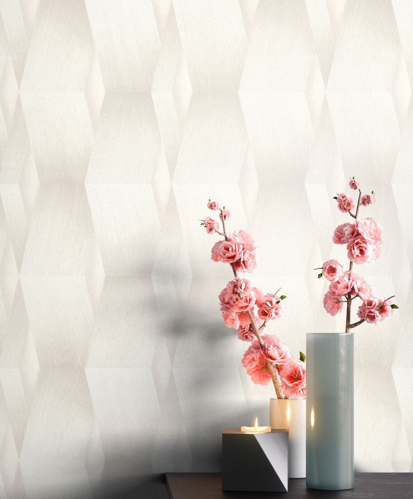 NEWROOM Tapete Creme Vliestapete Leicht Glänzend - Mustertapete Grafisch Beige Streifen 3D Optik Grafiktapete Geometrisch
