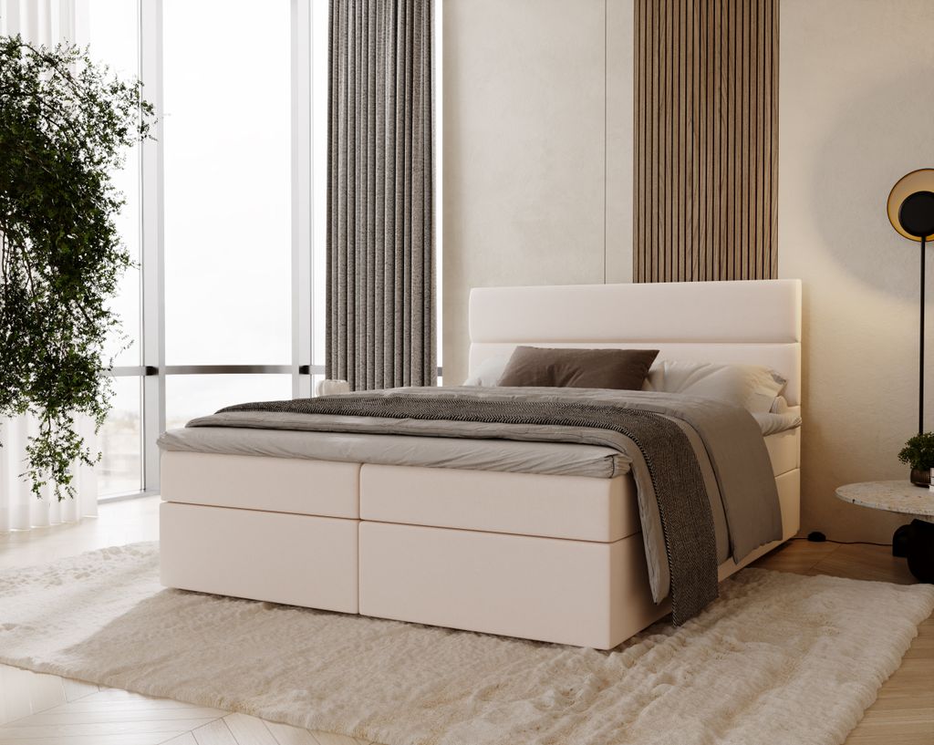 FurMeb24 Boxspringbett VEDA - 160 x 200 cm - BEIGE - mit topper