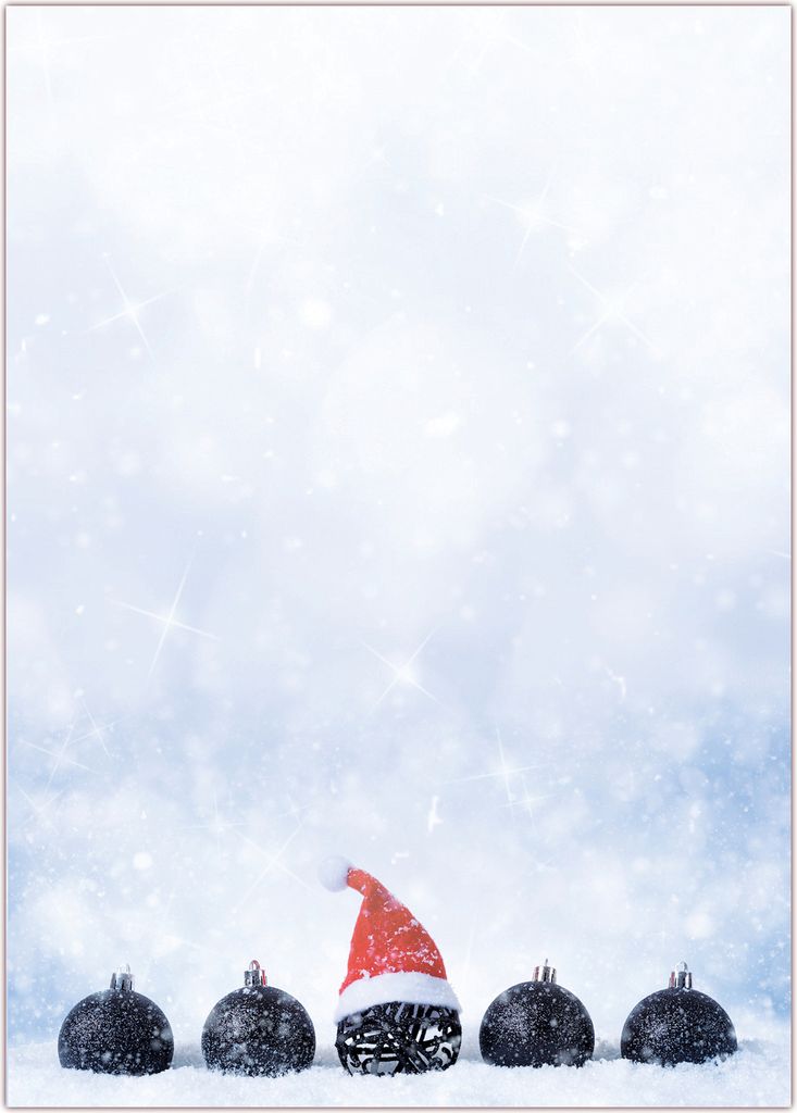 Motivpapier Briefpapier Weihnachten (MPA-5248, DIN A4, 100 Blatt) schwarze Kugeln im Schnee mit Zipfelmütze