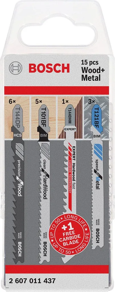 Bosch Set 15 Lame T-Shank per Seghetto: Legno, Metallo, Hartholz