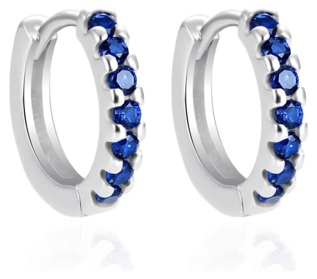 Boucles d'oreilles créoles avec oxydes de zirconium bleus et argent