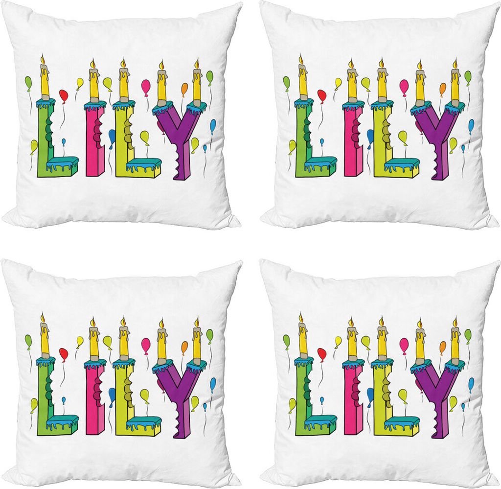 ABAKUHAUS Lilie Kissenbezug Set (4 Stück), Joyful Letters Geburtstag, Moderner Doppelseitiger Digitaldruck, 40 cm x 40 cm, Mehrfarbig