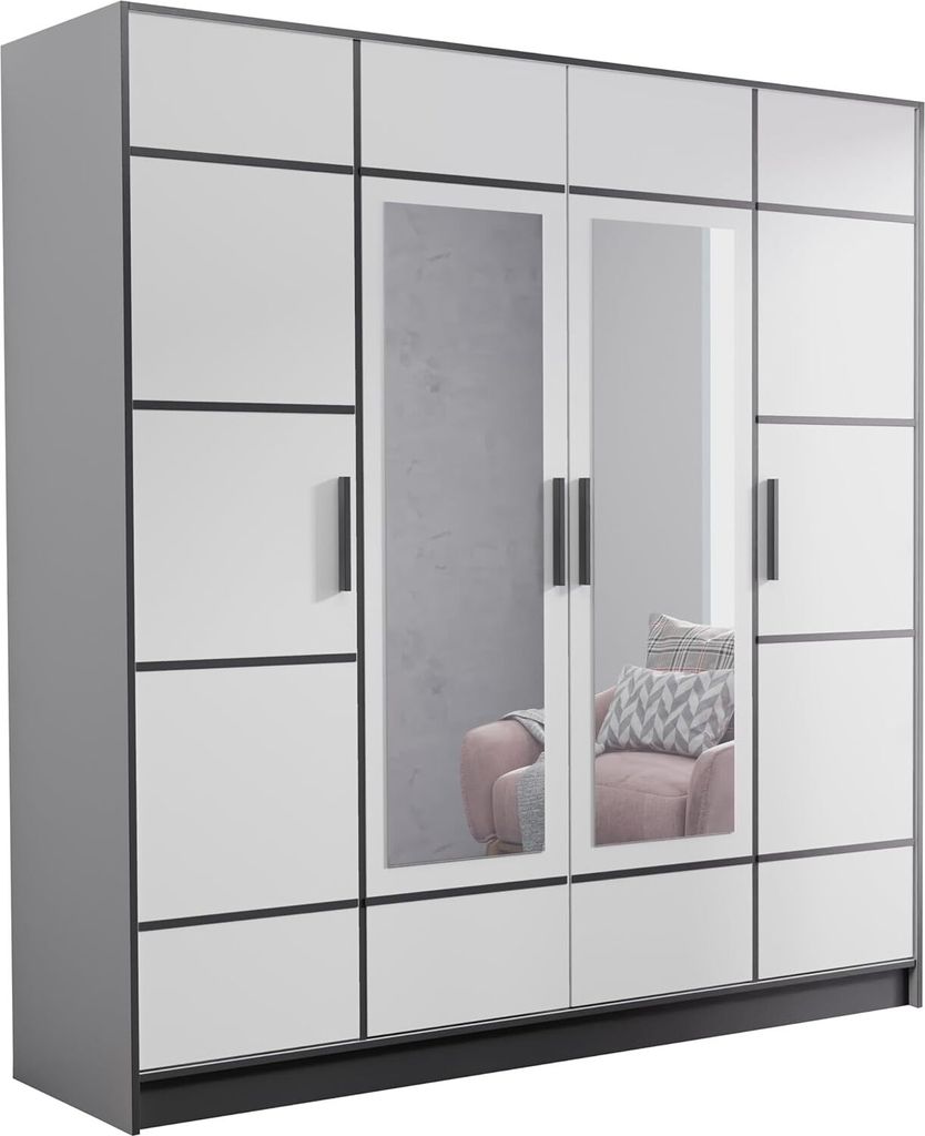 KIER FURNITURE Viertüriger Kleiderschrank Roj4D - 206,4x205x39 cm Weiß