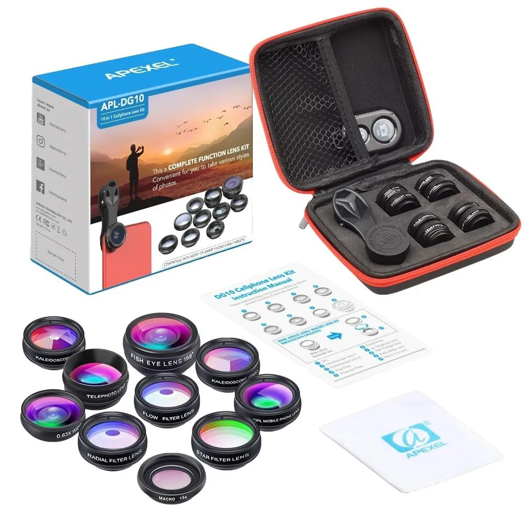 Kit Objectif Smartphone 6 en 1 Fisheye Macro Grand Angle et Télescope
