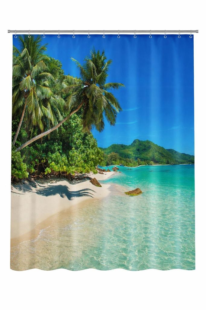 Duschvorhang Textil BxH 180x200cm Strand Palme Meer Fotoprint Vorhang Dusche