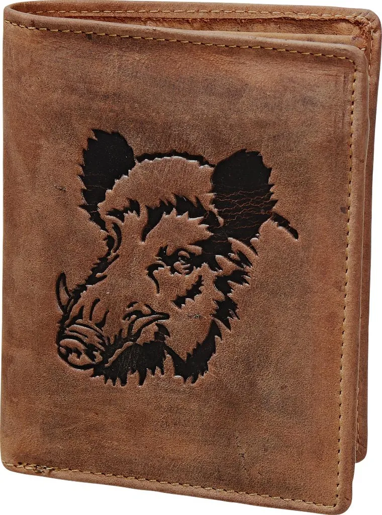 Petit portefeuille cuir vintage pour homme avec motif Wild Boar Marron